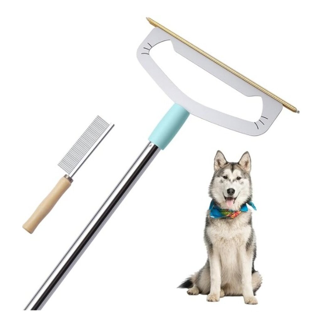 Large Metal Carpet Rake Pet Hair Removal Tool  58” Handle Thicker Poles 12” Wide